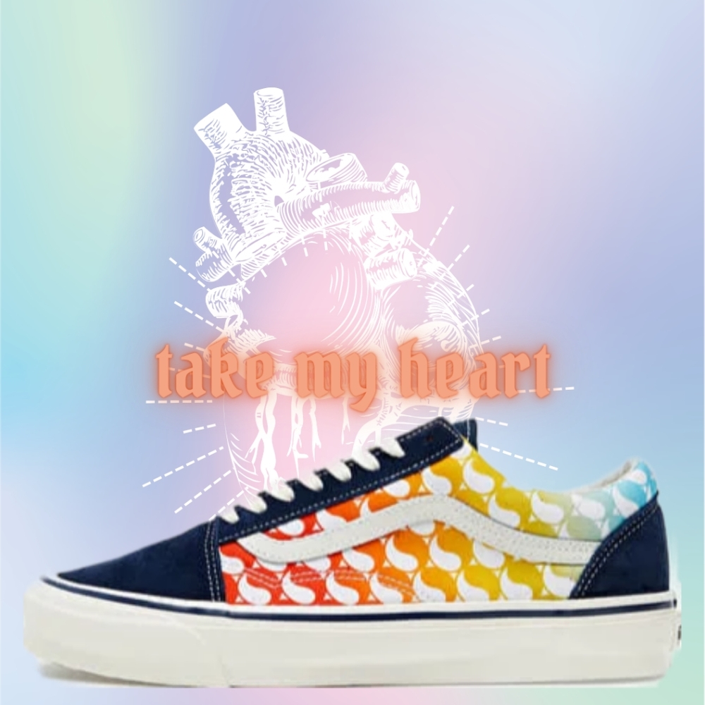 Vans Old Skool Free & Easy Yin-yang Rainbow Blue White Canvas Women's Size 9